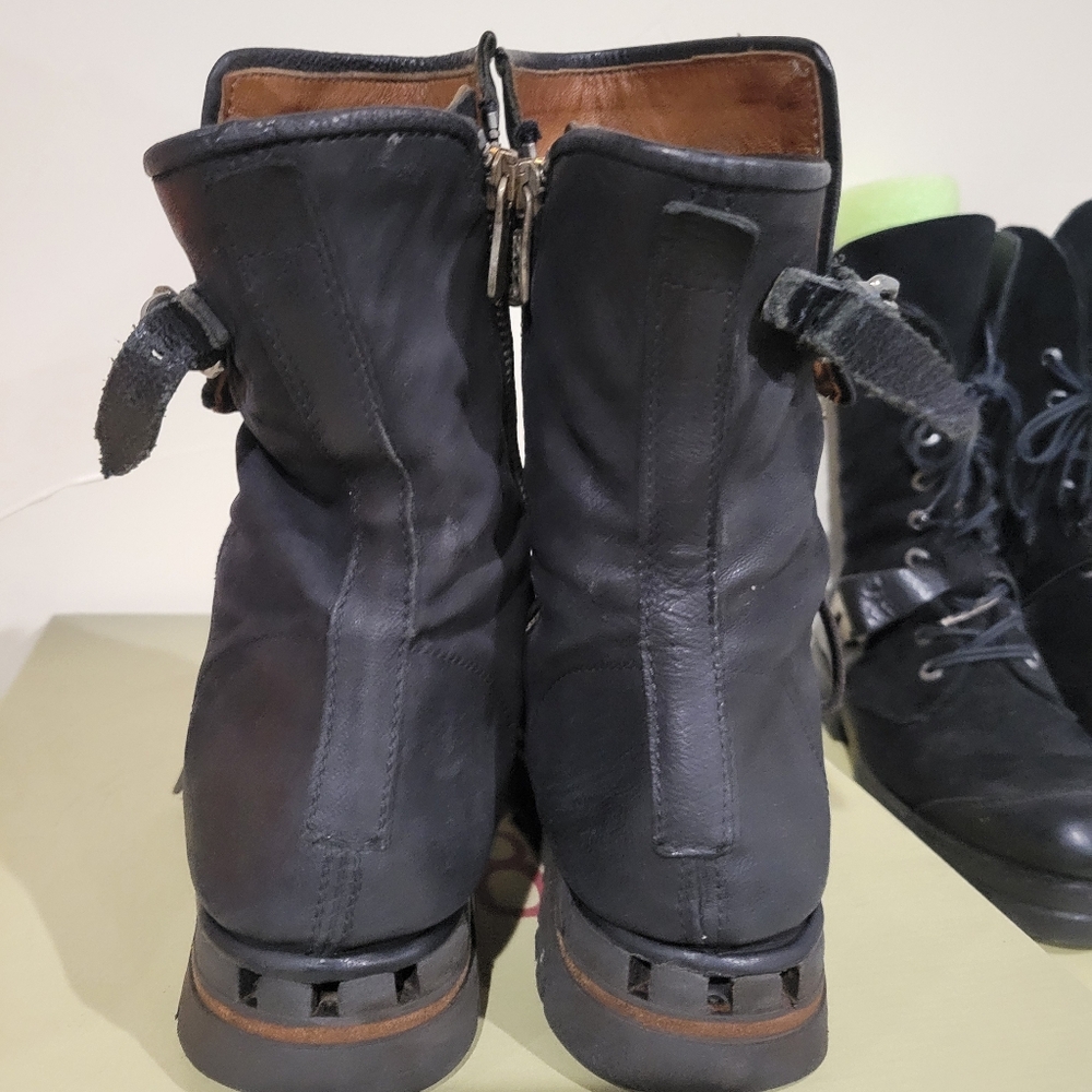 A.S.98 PIKE Black Lace-Up Combat Boots Buckle Strap 39 - Picture 4 of 5